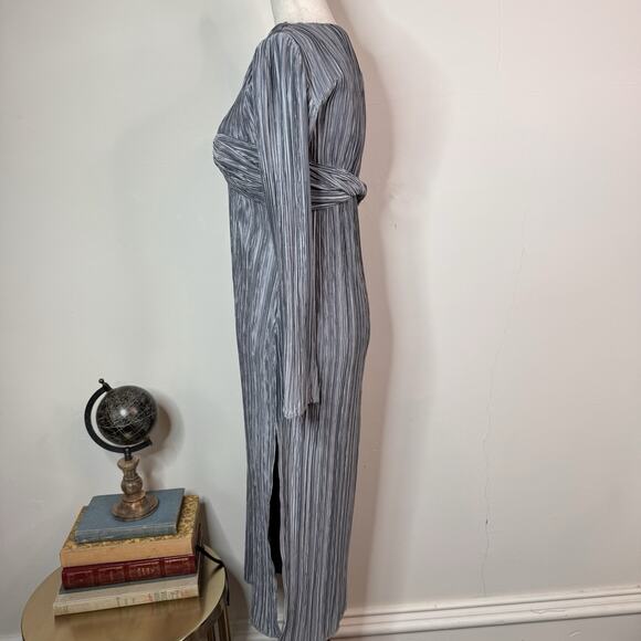 Marina Moscone Twist Front Midi Dress Crinkle Pleated Blue Size 0 Minimalist - Picture 5 of 11